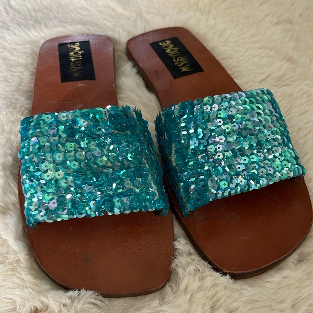 Mystique Blue Sequin Sandals Size 5
